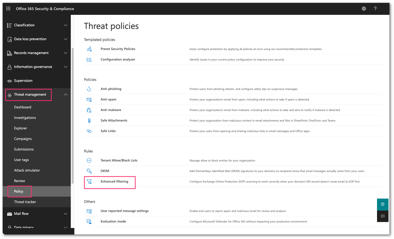 Go to Enhanced filtering